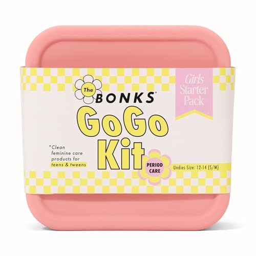BONKS GoGo Kit - First Period Kit - Tween Period Starter Kit - Emergency Kit for Girls - Essential Hygiene Kit - Includes Pads Tampons Underwear & More - S/M (12-14)