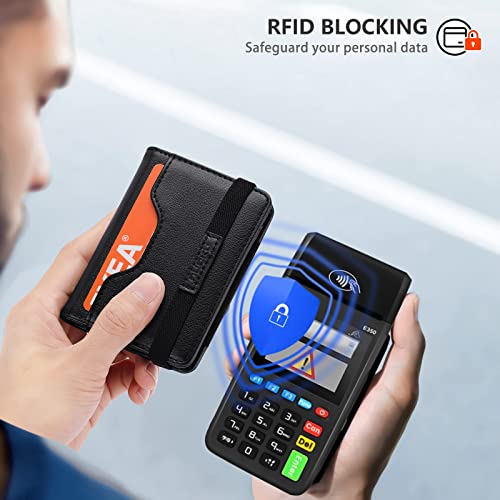 nuoku Minimalist Wallet for Men, Leather Slim RFID Mens Wallet, Bifold Front Pocket Wallet with ID Window and Elastic Card Slot, Max 9 Cards (Black)4