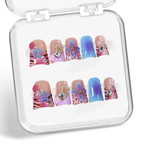 Handmade Press on Nails Leopard Print 3D Luxury Flower & Butterfly