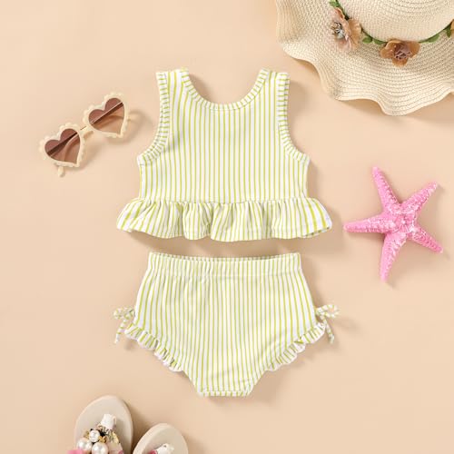 Image of HAPPYMA Baby Swimsuit Toddler Girl Bathing Suit Summer Stripe Bikini Set Beach Two Piece Swim Wear