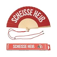 FISURA â€“ Origineller Handfächer mit der Botschaft Sch*isse HeiÃŸ. Moderner und witziger Holzfächer. Rot-weiÃŸer Fächer. Fächer mit Fächerhalter. MaÃŸe: 42,5 x 23 cm.