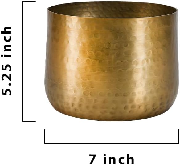 Serene Spaces Living Antique Brass Look Gold Hammered Pots: Stylish Indoor Planter, Decorative Accent for Potted Plants, Gold Flower Vase - Perfect for Weddings or Centerpieces, Small