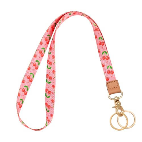 Knagsfa Lanyards for Keys, Neck Lanyards for ID Badges with Metal Hook, Cute Lanyard Keychain for Women, Cherry