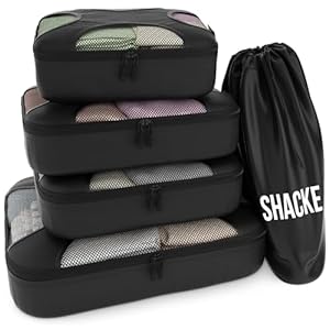 Shacke Pak – 5 Set Packing Cubes – Travel Organizers with Laundry Bag (Black)