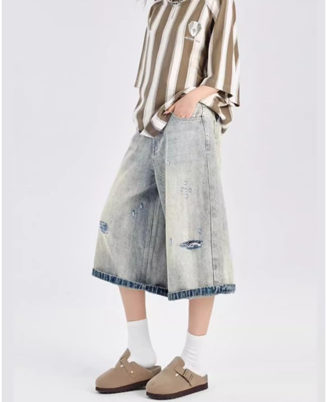 Baggy Jorts for Women Men Wide Leg Cropped Jeans Low Waist Y2k Casual Denim Pants Hip Hop Summer Clothes3