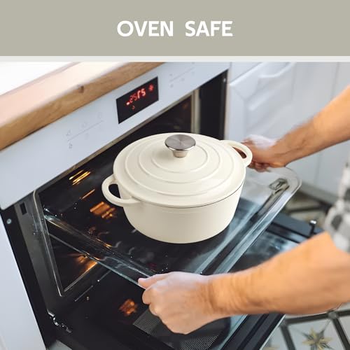 Image of 3 Quart Dutch Oven Enameled Cast Iron with Lid - Big Dual Handles - Oven Safe up to 500F - Classic Round Pot for Versatile Cooking Cream