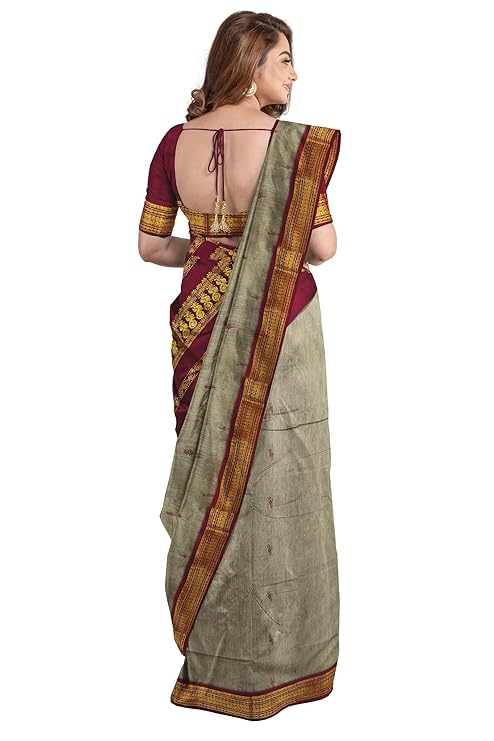 Image of ILAIYAAL CLOTHINGS Women's Kanjivaram Cotton Silk Saree South Indian Paithani Sari | gadwal cotton sarees with Zari Border and Blouse Piece - Suitable For All Indian Occasions and Festivals 191