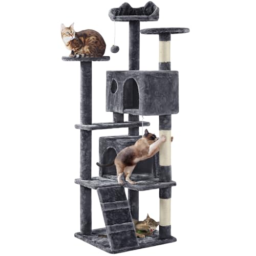 Yaheetech Albero Tiragraffi per Gatti 158 cm XXL Multilivello Grigio Scuro