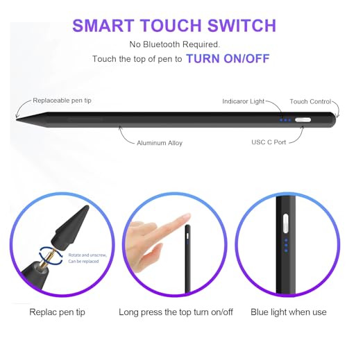 Stylus Pen for iPad 6th-11th Generation,Fast Charge Apple iPad Stylus Pencil with Palm Rejection,Compatible with 2018-2026 iPad 6/7/8/9/10/11 Gen, Pro 13"/12.9"/11"/M4, Air 3/4/5/M2, Mini 5/6 - image 3
