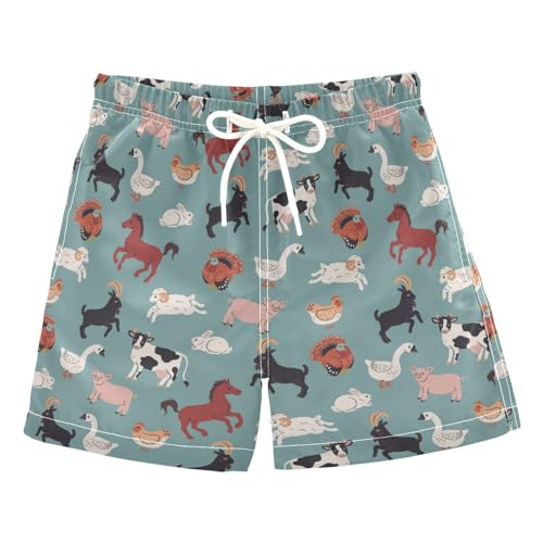 Farm Animals Boys Swim Trunks Summer Drawstring Toddler Cute Swim Board Shorts Boys Bathing Suit Beach Vacation 4T Multi