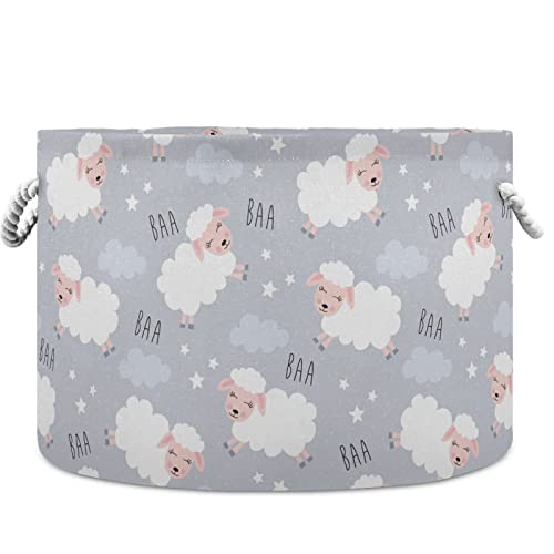 Image of visesunny Sweet Dreams Sheep Animal Pattern Laundry Baskets Fabric Storage Bin Storage Box Collapsible Storage Basket Toy Clothes Shelves Basket for Bathroom,Bedroom,Nursery,Closet,Office