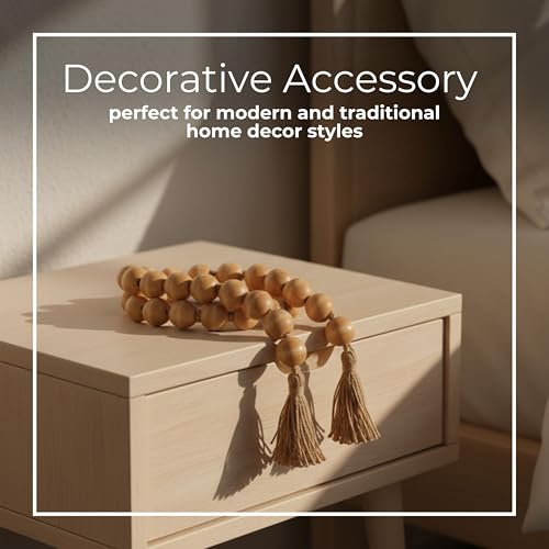Wood Decorative Objects Bead Garland – Decorative Object Accent for Styling – Coffee Table or Shelf Display – Rustic Bead Tassels for Relaxed Accessories, Home Decor – 32", Brown by Sagebrook Home - Image 4