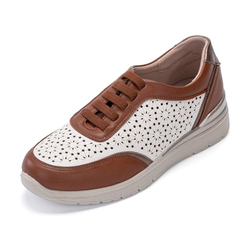 JOMIX Damen Walkingschuhe Sneaker Atmungsaktive Sportschuhe Leicht Bequeme Schlupfschuhe rutschfeste Turnschuhe Freizeitschuhe (Braun, 38EU, WCS250193)