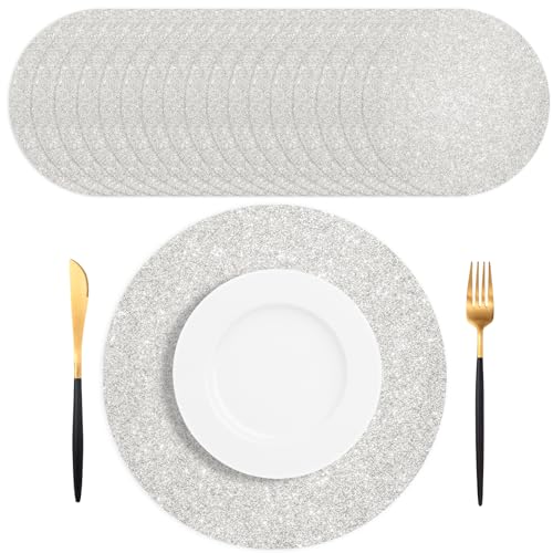 SMUAENSS 100 PCS Silver Glitter Paper Place Mats, Silver Table Mats, Sparkle 13.5 SMUAENSS 100 PCS Silver Glitter Paper Place Mats, Silver Table Mats, Sparkle 13.5