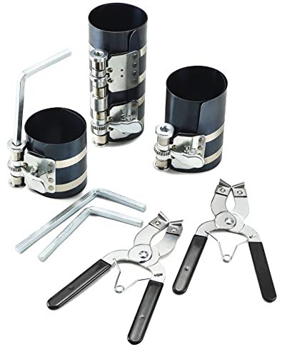 Qwork 3" 4" 6" Piston Ring Compressor, Car Engine Installer Removal Kit, Piston Installer Plier #TOP6