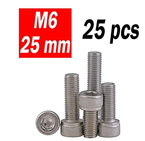 M6-1.0 X 25mm Socket Head Cap Screws - Stainless Steel 304 Allen Bolts, 25 Pieces
