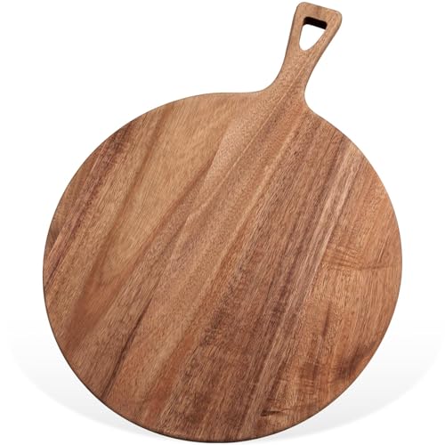 15.4 x 11.4 Inch Acacia Large Wood Cutting Board with Handle Large Round Wooden Cutting Boards Cutting Serving Board for Kitchen Meat Bread Cheese Pizza Vegetables Board Wedding Housewarming Gift