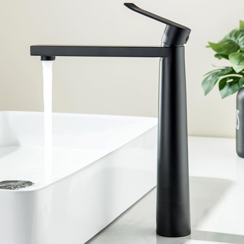 BAITUJIE Robinet mitigeur moderne noir haut pour salle de bain, finition mate