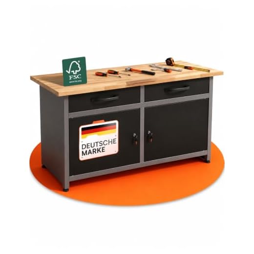 Ondis24 Werkbank Werktisch 120cm, Montagewerkbank 2 kugelgelagerte Schubladen & 2 abschließbare Türen, 32mm Holzarbeitsplatte, TÜV geprüft, Werkstatteinrichtung