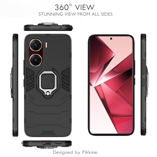 Image of Pikkme Vivo V29e 5G Back Cover | D5 Tough Armor Bumper | 360 Protection Case | Ring Holder Stand Case for Vivo V29e 5G (Black)