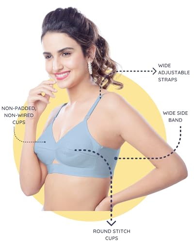 Image of Brida Kavya Xtra Soft Cotton Round Stitch Bra for Women | Full Coverage | Non-Padded | Wireless | Double Layer Saree Bra | Daily Use Combo Color May Vary