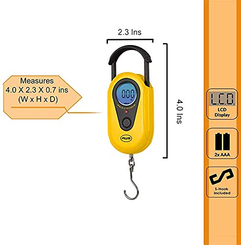 American Weigh Scales AMW-SR-20 Yellow Digital HanGinG Scale, 44lb by 0.02 LB