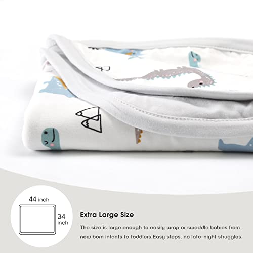 Image of GRSSDER Baby Blankets Super Soft Jersey Knit Swaddle Blanket for Baby Girls and Boys, Double Layer Receiving Blankets 34 x 44 Inches Extra Large for Baby Swaddling, Happy Dinosaur
