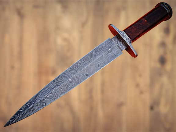 TZ KNIVES DZ-01 Handmade Damascus Steel Hunting knife 15 '' - Hunting knife Perfect Grip With Rose Wood Handle - Horizontal Carry knife Scout Carry Knife - Handmade Survival knife, Black and Brown