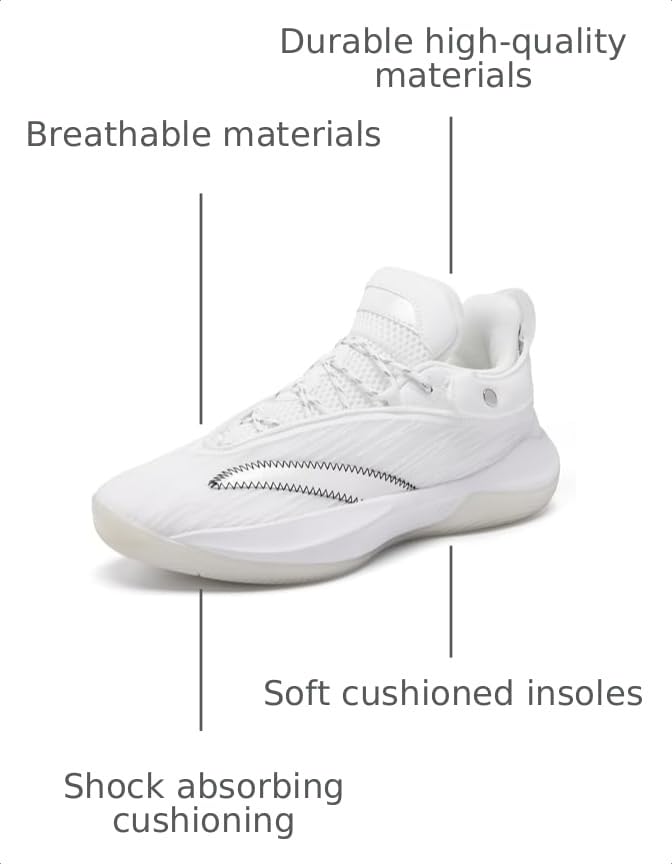 Image of Women Men Basketball Shoes Breathable Mesh Fashion Sneakers Lightweight Non Slip Sports Shoe White Size 11