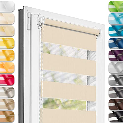 Estika Doppelrollo Klemmfix ohne Bohren - 80 cm x 150 cm - Beige - 27 Stofffarben, Tag und Nacht Duo Rollo, Rollos für Fenster ohne Bohren, Fenster Sichtschutz (80 cm Stoffbreite) Estika Doppelrollo Klemmfix ohne Bohren - 80 cm x 150 cm - Beige - 27 Stofffarben, Tag und Nacht Duo Rollo, Rollos für Fenster ohne Bohren, Fenster Sichtschutz (80 cm Stoffbreite)