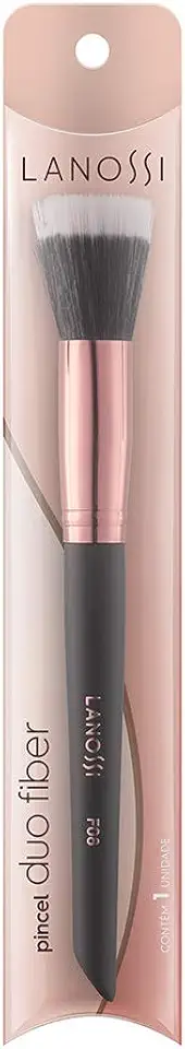 Lanossi - Pincel Duo Fiber, Cor Preta com Rosé Metalizado, Linha Rose Black