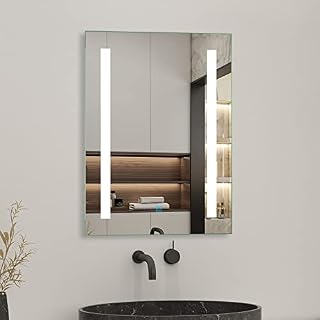 Biubiubath Round Bathroom Mirror with LED Lights and Demister 600mm Touch Sensor Wall Mounted Bathroom Mirrors with Lights