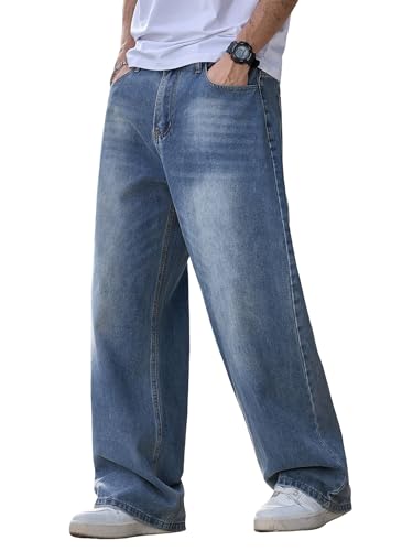 Zewool Jeans Baggy Hip hop pour Hommes,Streetwear Jeans Skater à Jambe Large,Pantalons en Denim à Coupe Loose Y2K Jambe Droite Coupe relaxée Skateboard...