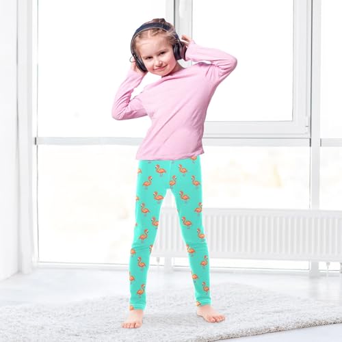 Lovely Simple Flamingo Girls Leggings Soft Comfortable Athletic Leggings Dancing Pants for 4-10 Years4