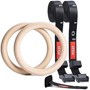 POLE9 Houten turnringen voor indoor en outdoor workout – gymnastiekringen incl. riemen en deuranker voor kinderen en…