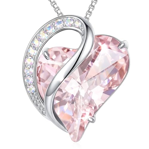 Elegant Silver-Tone Light Pink Crystal Heart Pendant Necklace for Women, Graceful Curved Design with Sparkling Accent Stones,20Inch Link Chain Jewelry – Gift for Her, Wife, Girlfriend, Mom (Valentine’s Day, Birthday)