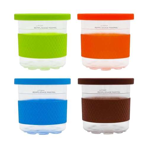 Ice Creami Pints 4 Pack, Compatible with NC299AMZ & NC300s Series Creami Ice Cream Makers, Genuine Ninja Pint, BPA-Free & Dishwasher Safe, Color Lids (Orange/blue/green/coffee)