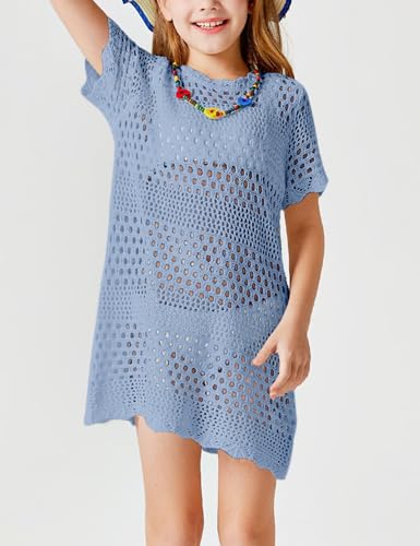 Image of Amarmia Girls Swim Cover Up Crochet Bathing Suit Cover Ups Short Sleeve Summer Beach Dress