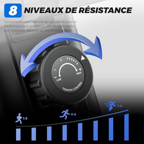 ISE Rameur Musculation, Rameurs Pliable Appartement, Rameur Magnétique 8 Niveaux Résistance, Rowing Machine Silencieux Stable, Rails Solide&Lisse, Rameurs Ecran LCD, Siège Ergonomique, Cardio-Training – Image 5