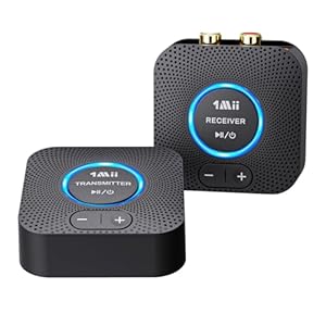 1Mii 2.4GHz Wireless Audio Transmitter Receiver Set for TV, 260Ft/80M Long Range 25ms Low Latency with AUX RCA in/Out,Wireless Audio Adapter for TV PC Powered Speaker Amplifier Soundbar