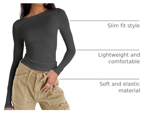 Image of Abardsion Women's Slim Lightweigh Long Sleeve T Shirts | Fall Clothes 2026 Casual Basic Crewneck Going Out Crop Tops Y2K
