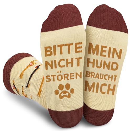 Gemtte Dackel Socken, Socken 36-45 mit Lustige hundemotiv, Baumwollsocken mit Spruch “Bitte Nicht Stören - Mein Hund Braucht Mich”, Idee Geburtstagsgeschenk für hundeliebhaber Frauen & Männer