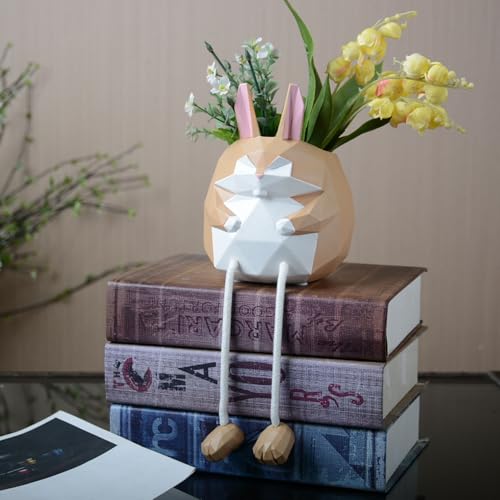 Estatua decorativa de conejo maceta de resina 5.9 in miniatura 4