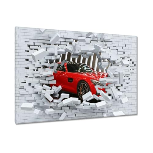 Peinture sur toile voiture de sport rouge 90 x 60 cm, impression premium décoration murale
