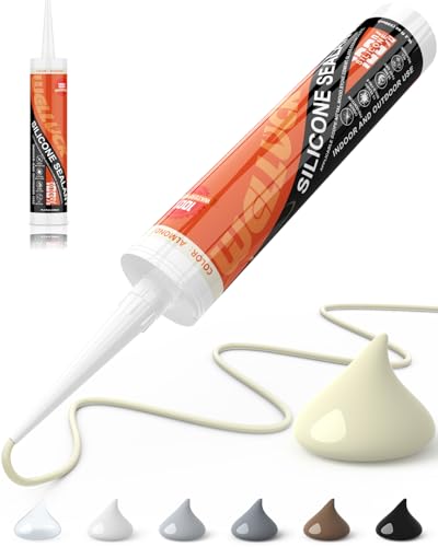Image of WELLUCK Almond Silicone Caulk, 100% Waterproof Silicone Sealant Adhesive Caulking,for RV, Kitchen,Bathroom, Window, Door, Glass,10.2FL.OZ /300ML,Almond /Cream (1Pack)