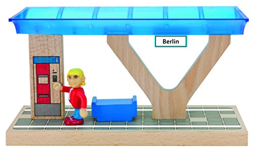 Eichhorn 100001505 - Bahnsteig 8x20x10cm, mit Hinweistafel, Sitzbank, Figur FSC 100% Zertifiziertes Buchenholz – Bild 2