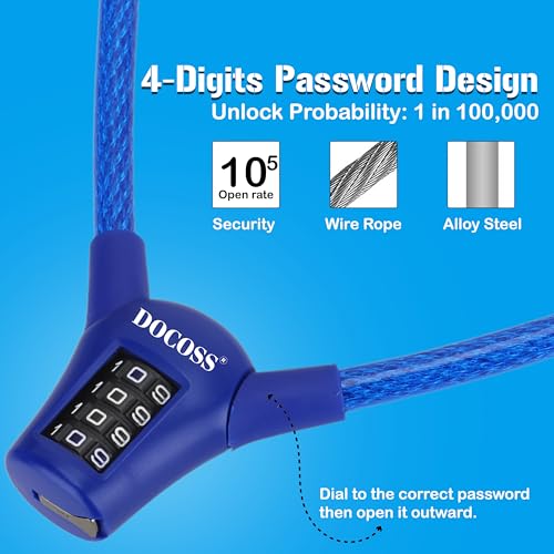 Image of DOCOSS-Ultra Strong Bike Helmet Lock for Bike,Cycle Lock for Bicycle,Bike Helmet Lock for Two Wheeler,Password Number Lock (Pro), Black