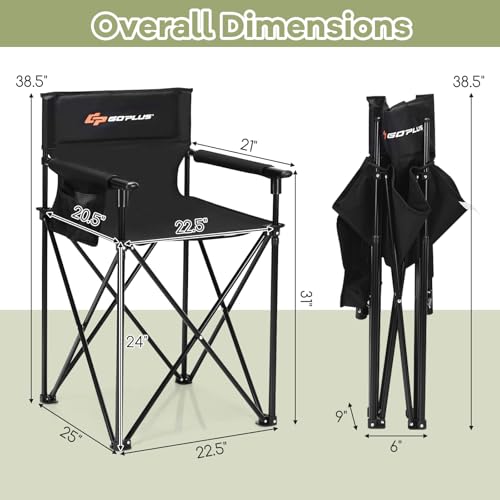 Goplus Silla Plegable para Camping, Silla Portátil para Playa con Diseño Elevado, Brazos Desmontables, Bolsillos de Almacenamiento y Bolsa para Transporte, Capacidad 250 Libras, Color Negro miniatura 3