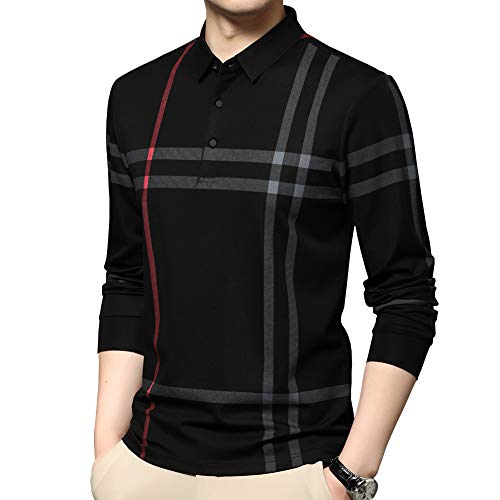 Mens Casual Striped Long Sleeve Collared T Shirt Polo Shirts2