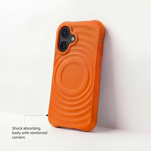 Image of amazon basics Shockproof Case for iPhone 17 | Ripple Pattern | Camera Protection | Protective Cover with Enhanced Grip & Wireless Charging Support - Orange